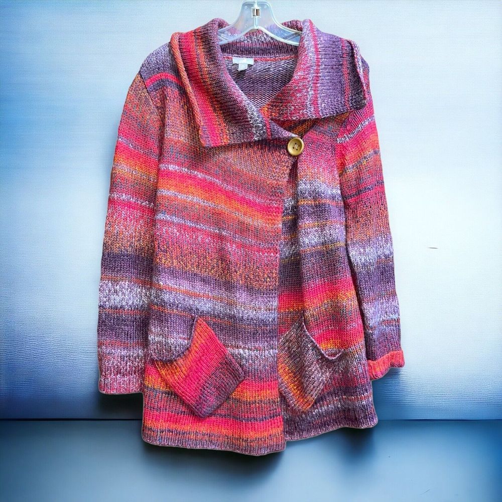 J. Jill S Wool Blend Chunky Weave Single Button Collared Cardigan